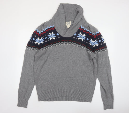 St John's Bay Men's Grey Fair Isle Roll Neck Cotton Pullover Jumper L