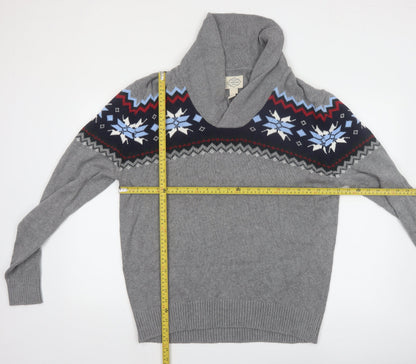 St John's Bay Men's Grey Fair Isle Roll Neck Cotton Pullover Jumper L