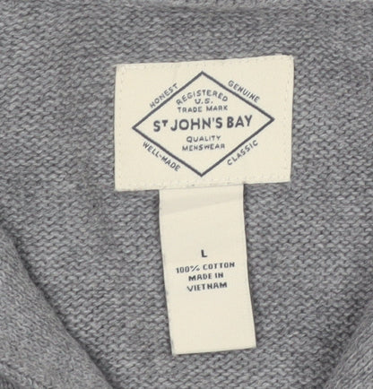 St John's Bay Men's Grey Fair Isle Roll Neck Cotton Pullover Jumper L