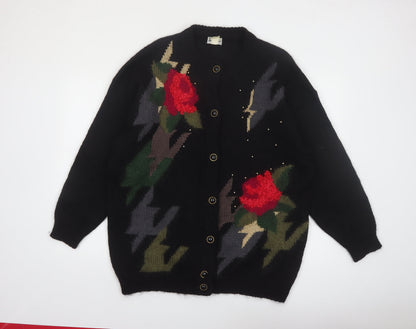 Laura Kent Women’s Black Floral Mohair Knit Cardigan Size 22/24