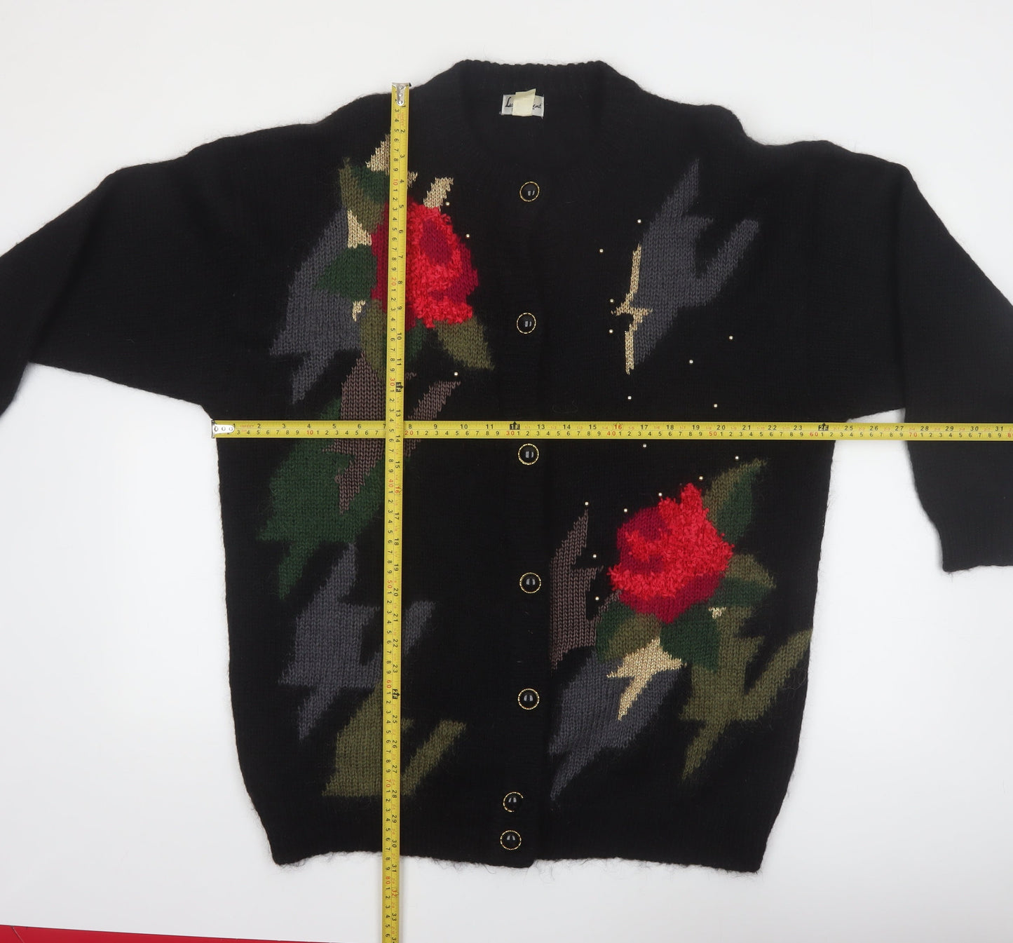 Laura Kent Women’s Black Floral Mohair Knit Cardigan Size 22/24