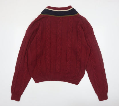 Marc Lewis Men's Red Cotton Cable-Knit V-Neck Jumper Size L