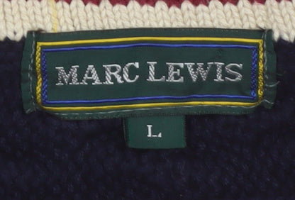 Marc Lewis Men's Red Cotton Cable-Knit V-Neck Jumper Size L