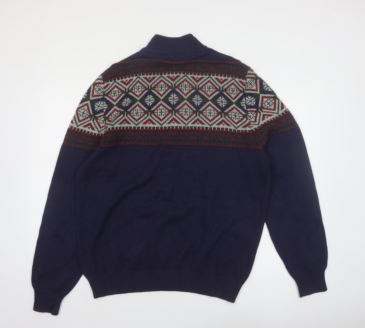 IZOD Men's Blue Fair Isle Half Zip Cotton Jumper Size L