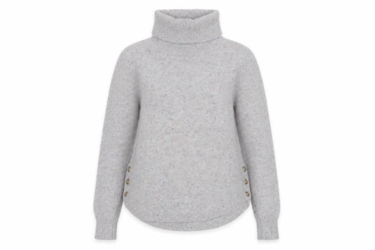 White Stuff Women Grey Roll Neck Button Jumper Size 8 Wool Blend