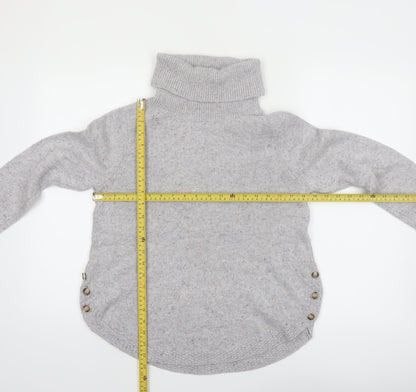 White Stuff Women Grey Roll Neck Button Jumper Size 8 Wool Blend
