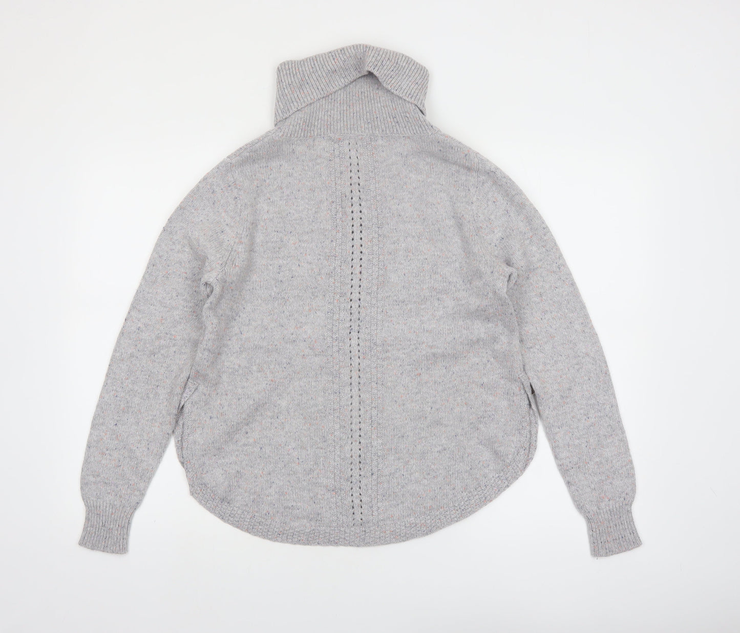 White Stuff Women Grey Roll Neck Button Jumper Size 8 Wool Blend
