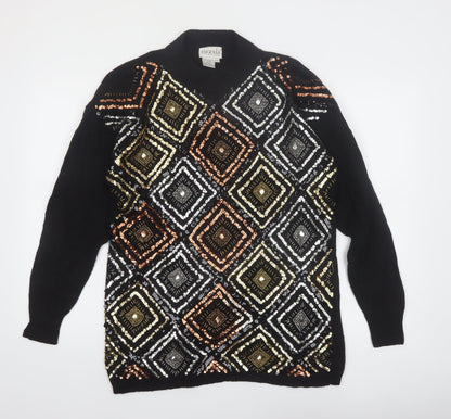 Eugenia by Angenie Womens Black Sequin Wool Blend 80s Jumper M