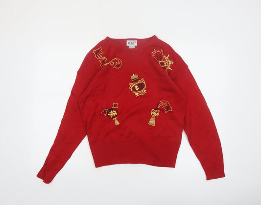 Koret Womens Red Embroidered Christmas Wool Blend Jumper M