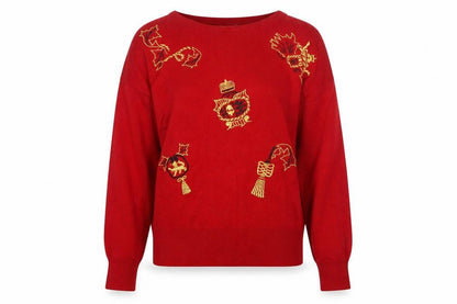 Koret Womens Red Embroidered Christmas Wool Blend Jumper M