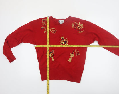 Koret Womens Red Embroidered Christmas Wool Blend Jumper M