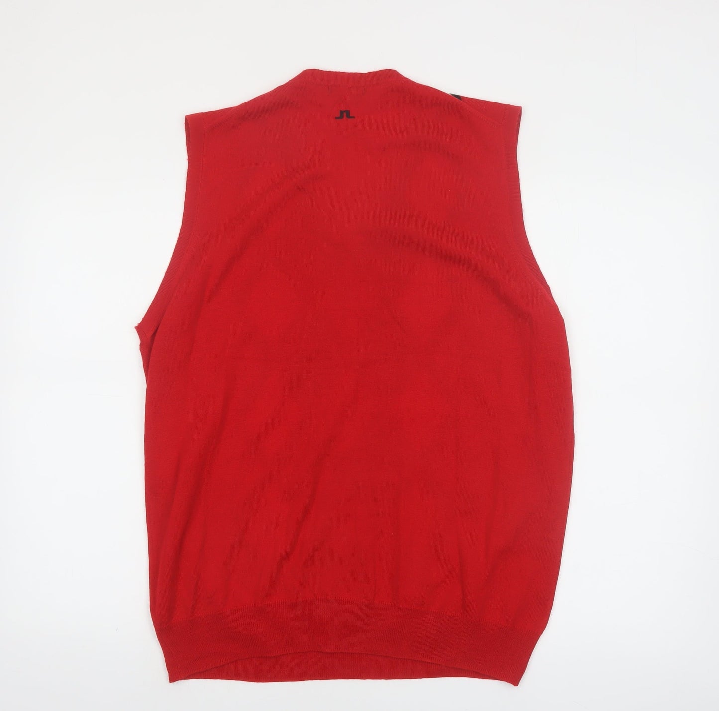 J. Lindeberg Mens Red Argyle Merino Wool V-Neck Golf Vest XL
