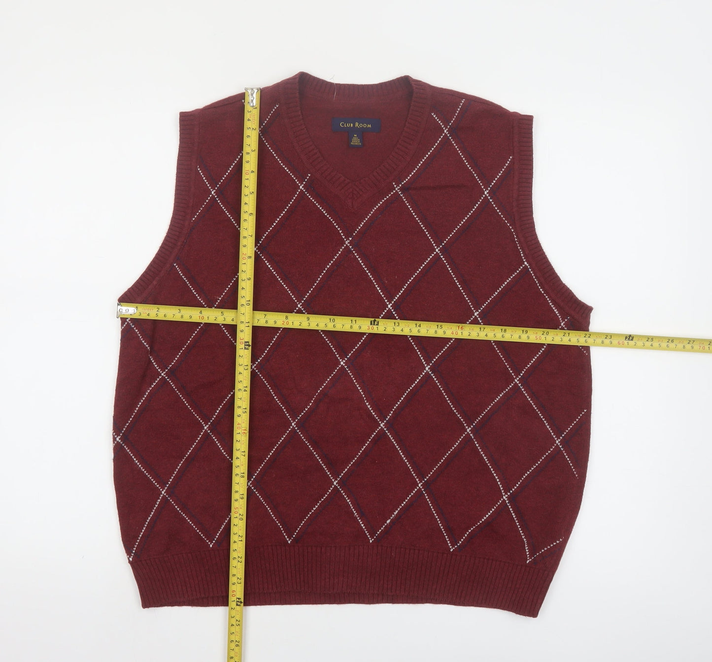 Club Room Men's Red Argyle Cotton Sleeveless V-Neck Sweater Vest M