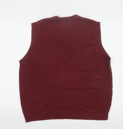 Club Room Men's Red Argyle Cotton Sleeveless V-Neck Sweater Vest M