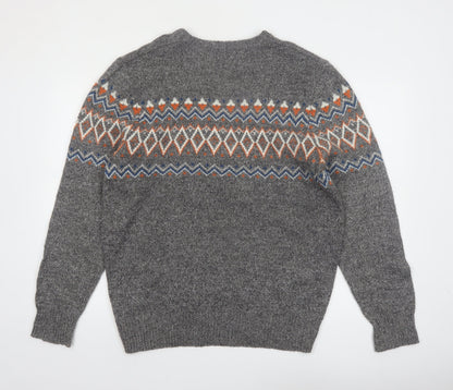 Urban Pipeline Men's Grey Fair Isle Wool Blend Pullover Jumper Size L