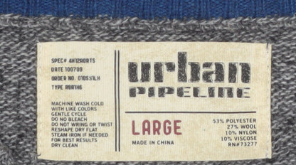 Urban Pipeline Men's Grey Fair Isle Wool Blend Pullover Jumper Size L