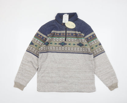 Crocodile Men’s Grey Fair Isle Wool Blend 1/4 Zip Pullover Jumper M