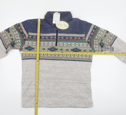 Crocodile Men’s Grey Fair Isle Wool Blend 1/4 Zip Pullover Jumper M
