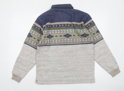 Crocodile Men’s Grey Fair Isle Wool Blend 1/4 Zip Pullover Jumper M