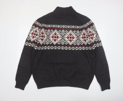 IZOD Men’s Grey Fair Isle 1/2 Zip Cotton Jumper XL Winter Knit