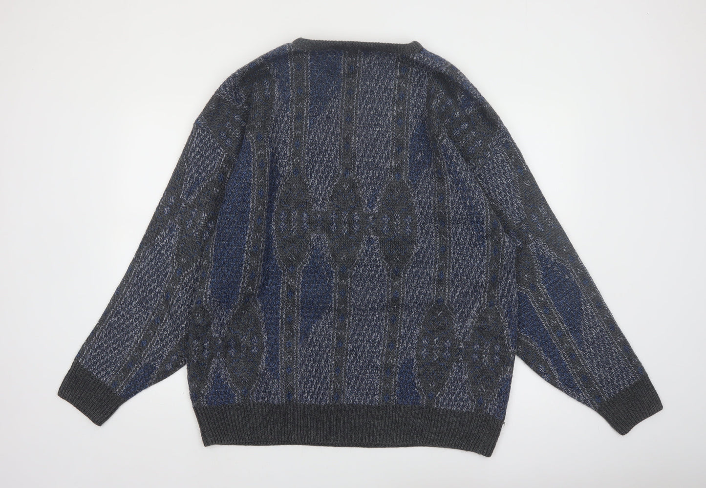 Jantzen Mens Blue Geometric Knit Pullover Jumper XL Tall Wool Blend