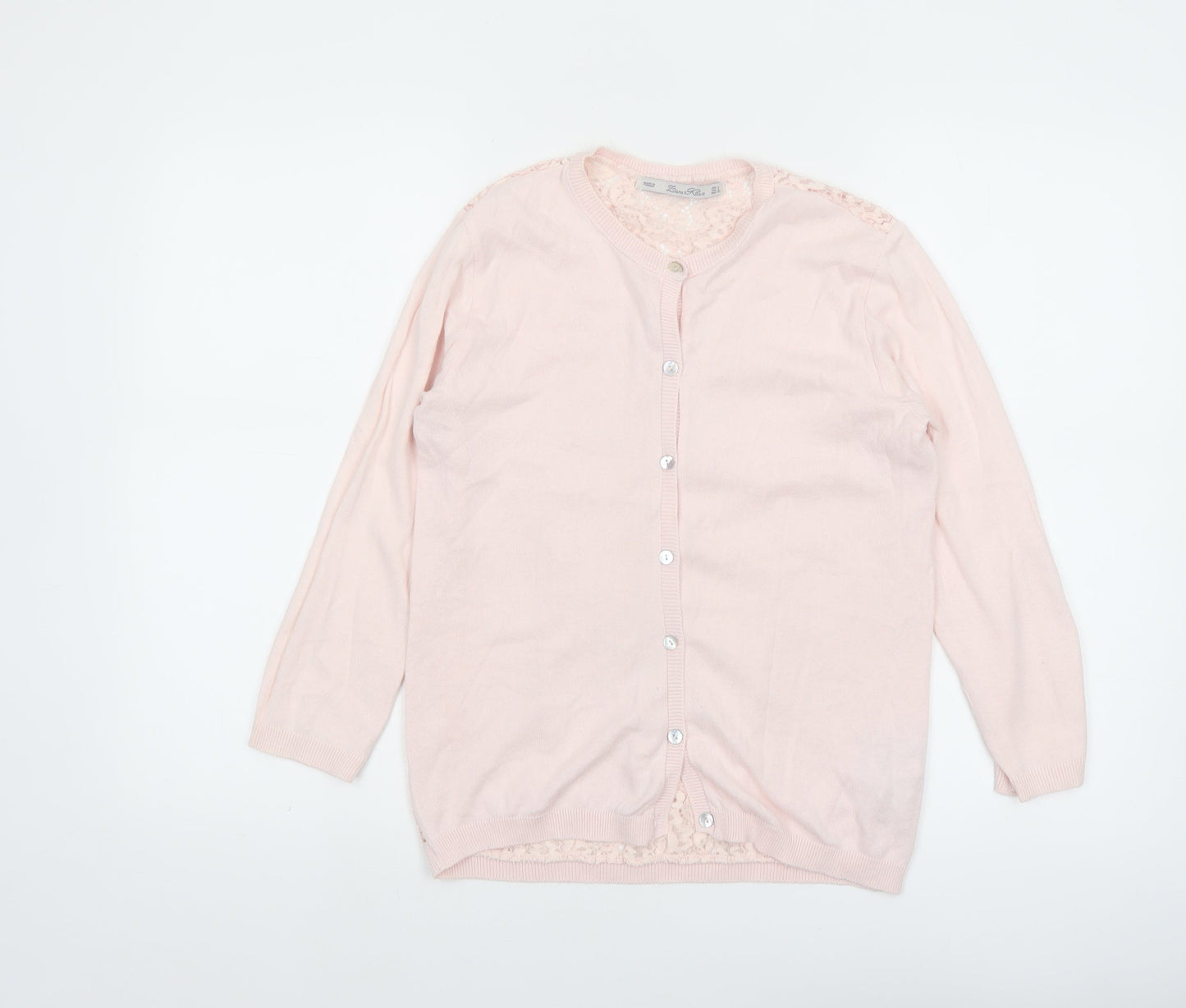 Zara Women Pink Lace Knit Cardigan L Lightweight Classic Style