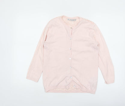 Zara Women Pink Lace Knit Cardigan L Lightweight Classic Style