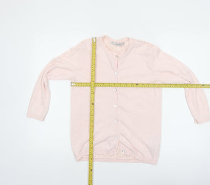 Zara Women Pink Lace Knit Cardigan L Lightweight Classic Style