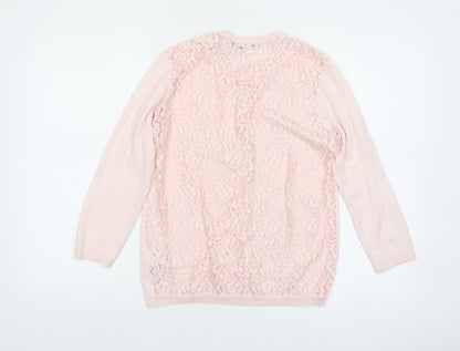 Zara Women Pink Lace Knit Cardigan L Lightweight Classic Style