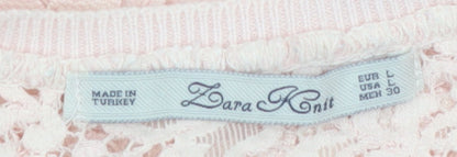 Zara Women Pink Lace Knit Cardigan L Lightweight Classic Style
