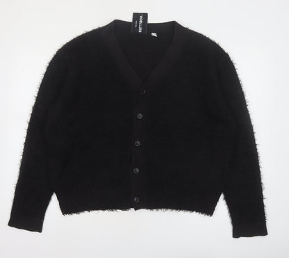 Collusion Women Black L Fuzzy V-Neck Button Cardigan Jumper