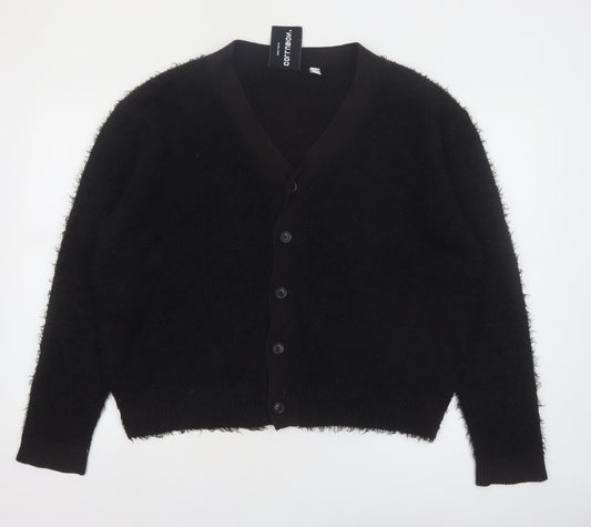 Collusion Women Black L Fuzzy V-Neck Button Cardigan Jumper