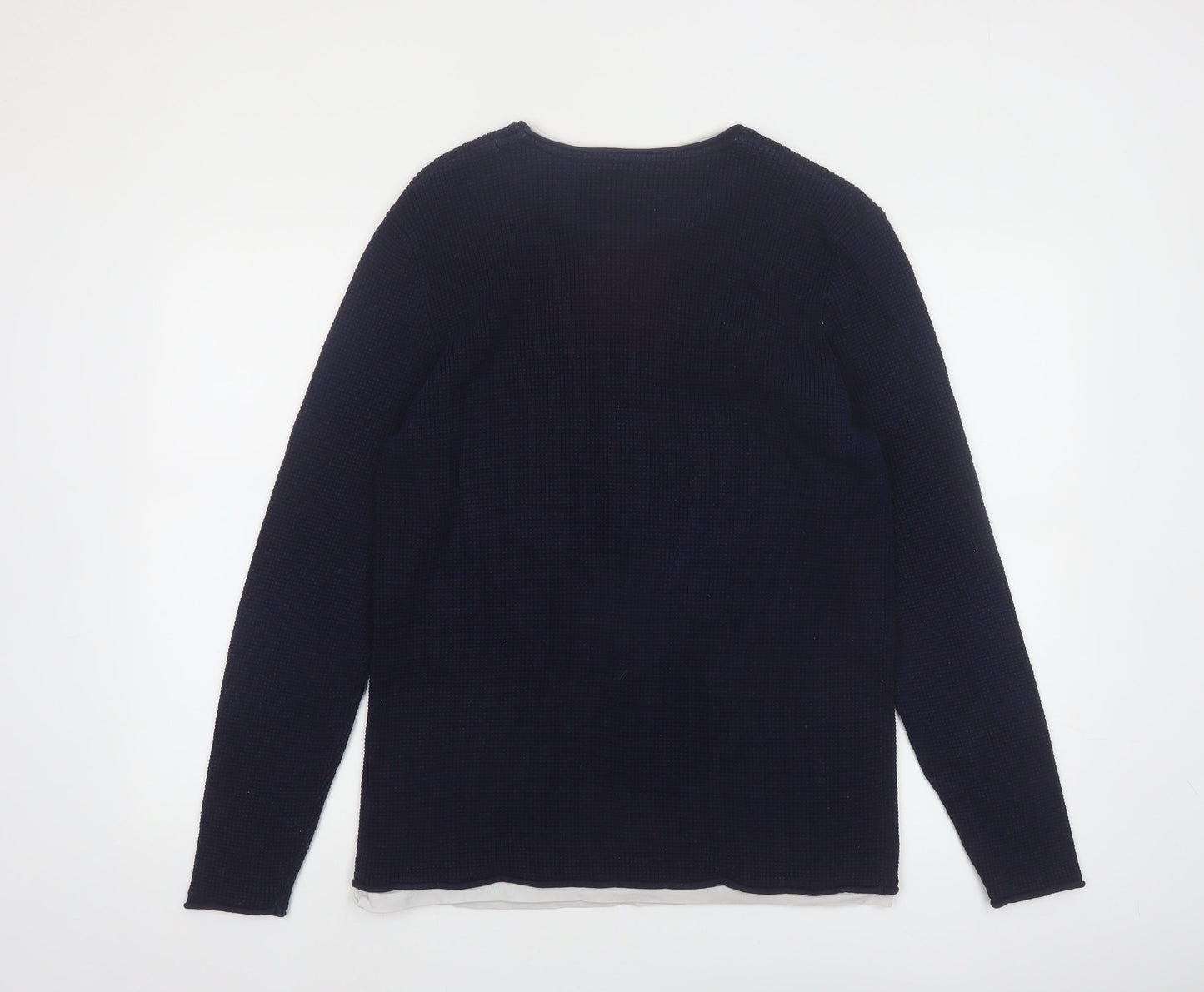 Next Men's Blue Waffle-Knit Crew Neck Jumper Size L