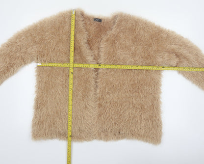 F&F Women Beige Faux Fur Knit Open Cardigan Size 18