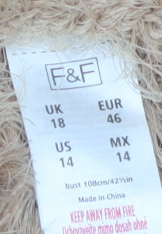 F&F Women Beige Faux Fur Knit Open Cardigan Size 18