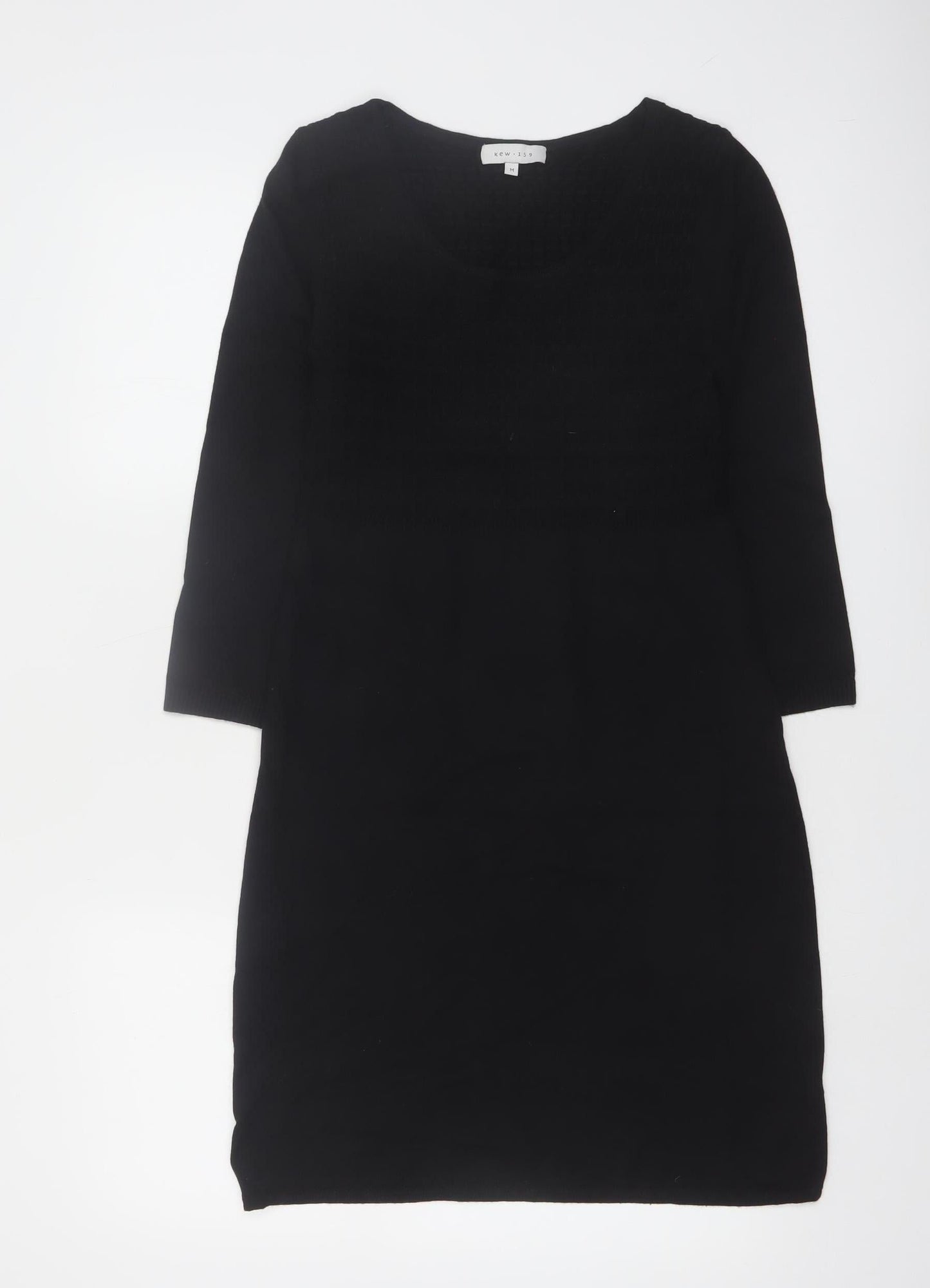 Kew 159 Women's Black Knit Shift Dress M 3/4 Sleeve Scoop Neck
