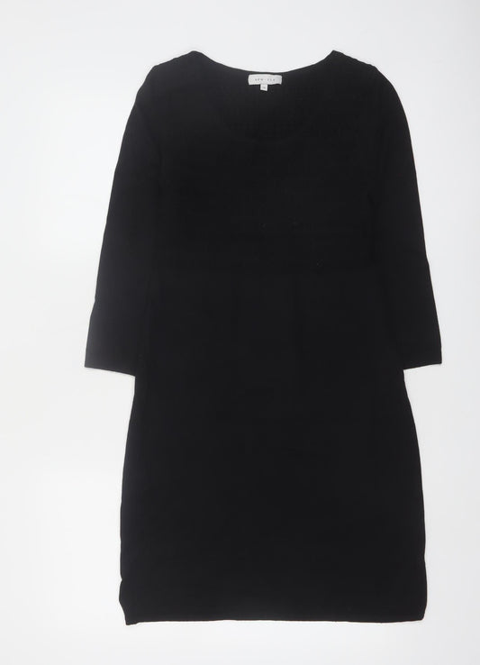 Kew 159 Women's Black Knit Shift Dress M 3/4 Sleeve Scoop Neck