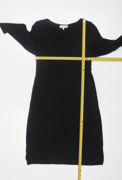 Kew 159 Women's Black Knit Shift Dress M 3/4 Sleeve Scoop Neck