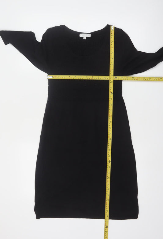 Kew 159 Women's Black Knit Shift Dress M 3/4 Sleeve Scoop Neck