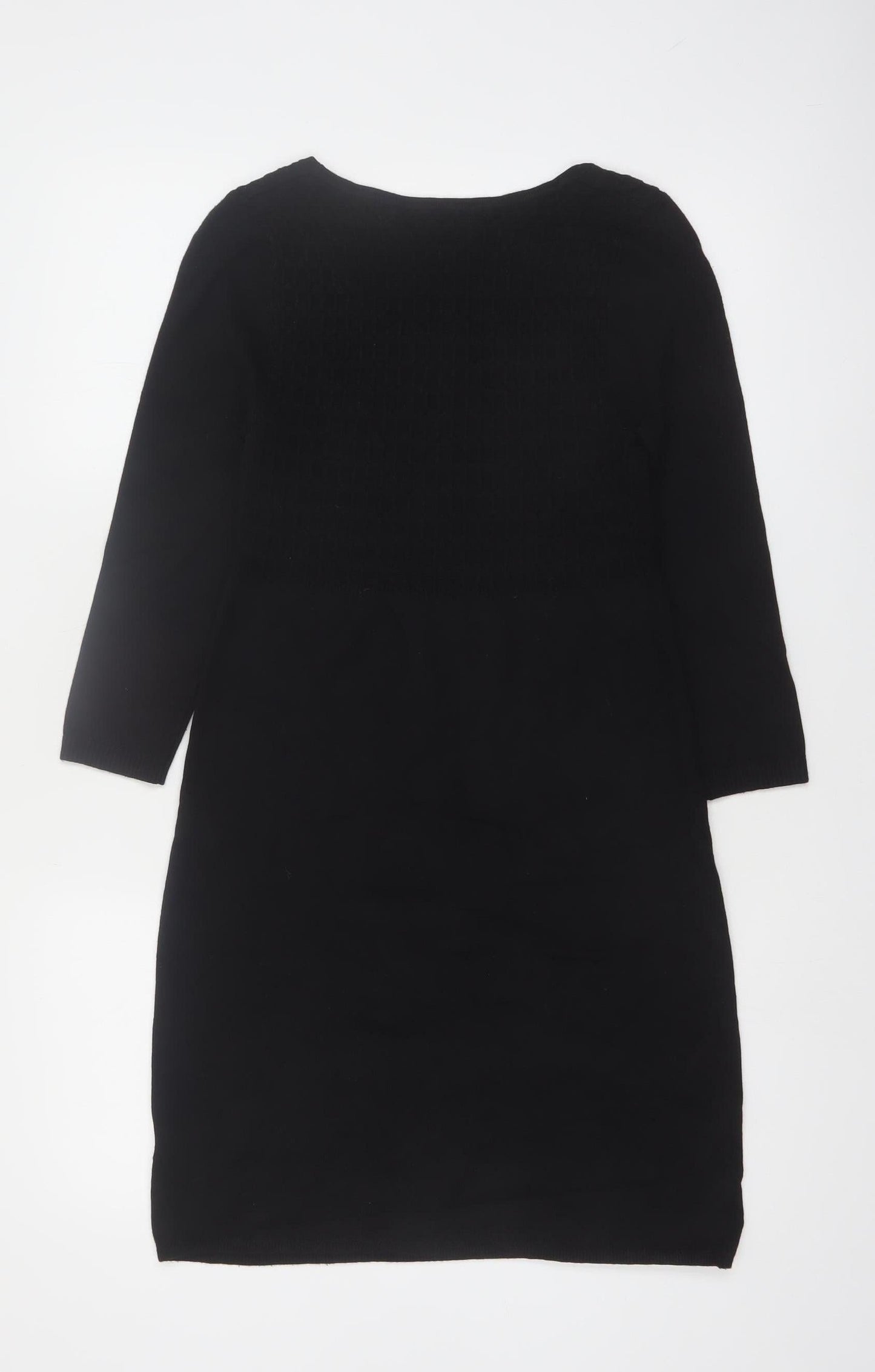 Kew 159 Women's Black Knit Shift Dress M 3/4 Sleeve Scoop Neck