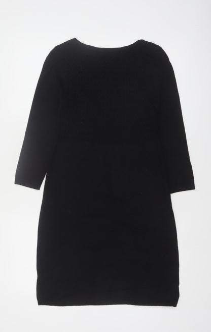 Kew 159 Women's Black Knit Shift Dress M 3/4 Sleeve Scoop Neck