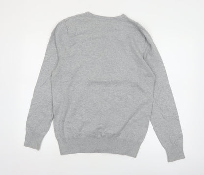 Burton Men Grey V-Neck Cotton Nylon Pullover Jumper M