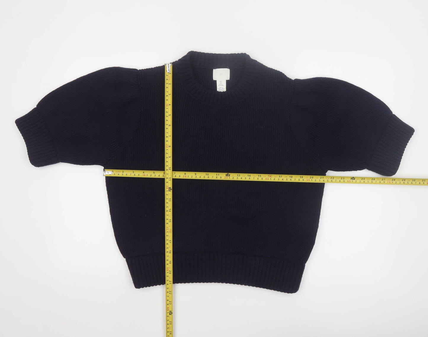H&M Women’s Blue Puff Sleeve Knit Pullover Jumper Size 8