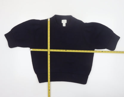 H&M Women’s Blue Puff Sleeve Knit Pullover Jumper Size 8