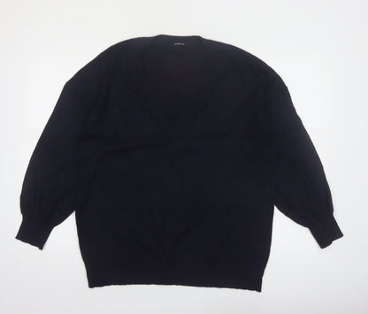 Roman Women Black V-Neck Long Sleeve Pullover Jumper Size 18
