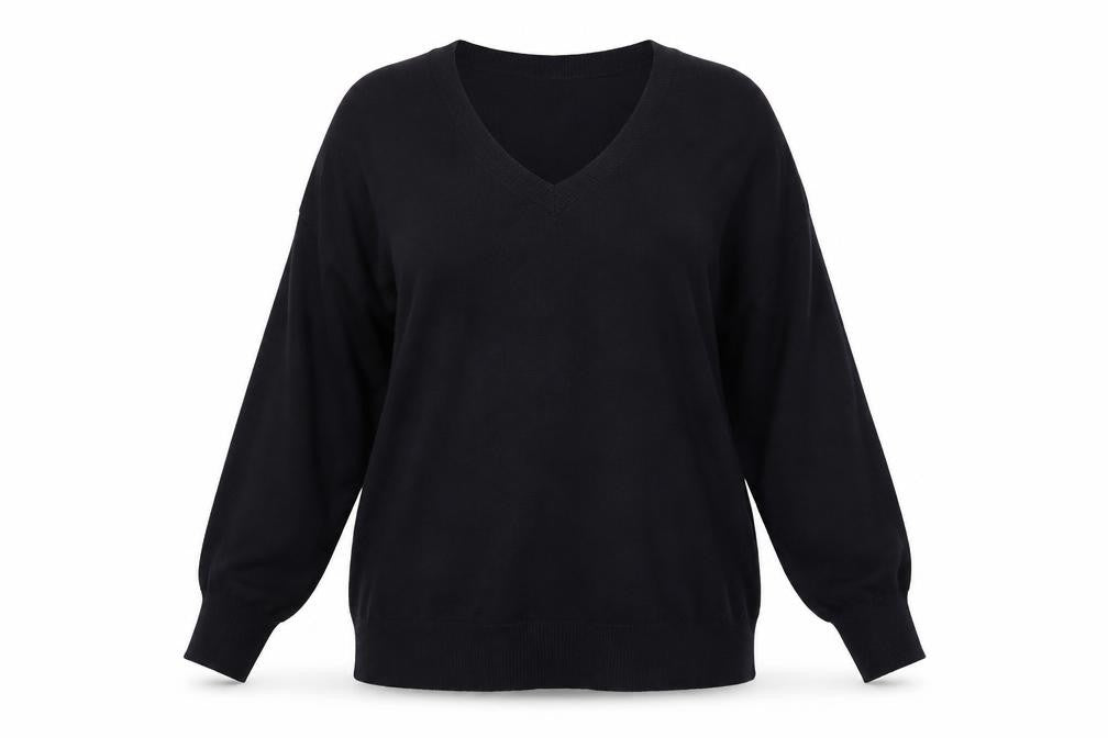 Roman Women Black V-Neck Long Sleeve Pullover Jumper Size 18