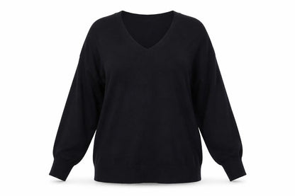 Roman Women Black V-Neck Long Sleeve Pullover Jumper Size 18