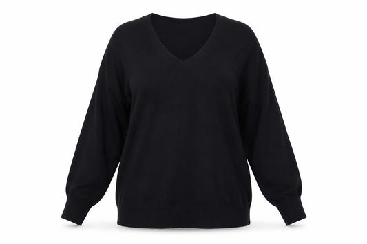 Roman Women Black V-Neck Long Sleeve Pullover Jumper Size 18