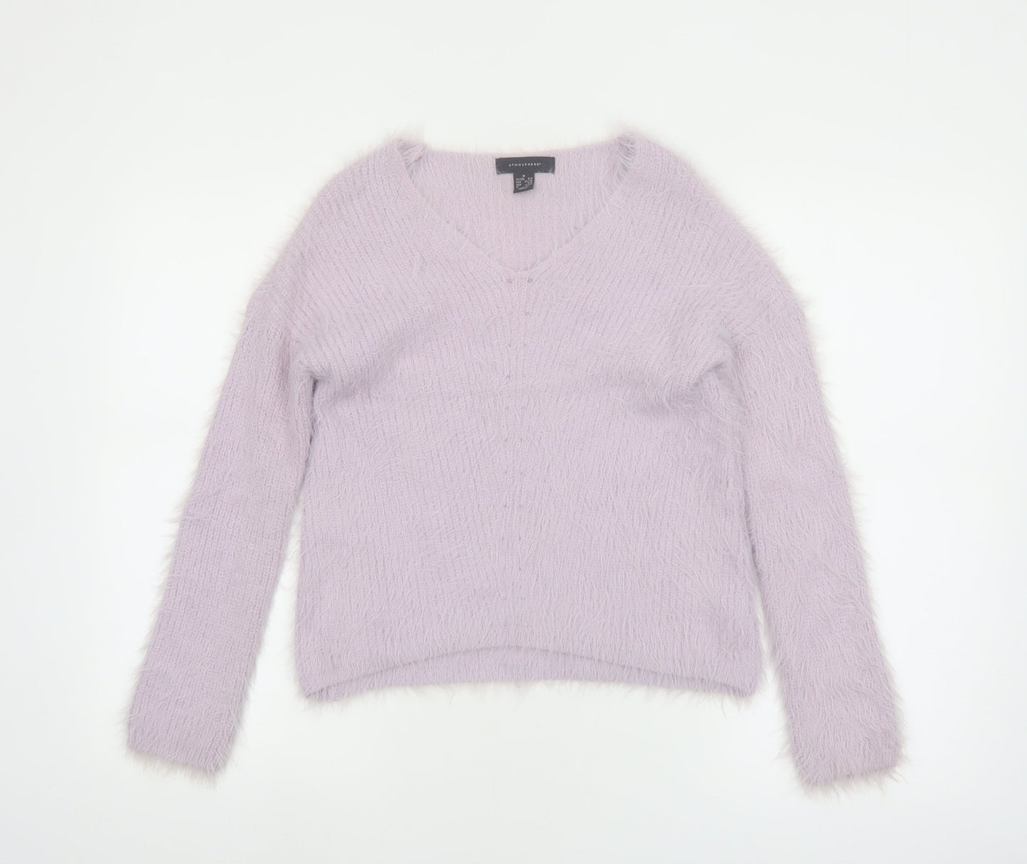 Atmosphere Women Lilac V-Neck Fluffy Knit Jumper Size S 6/8