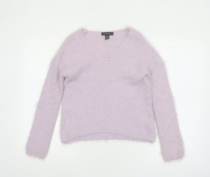 Atmosphere Women Lilac V-Neck Fluffy Knit Jumper Size S 6/8
